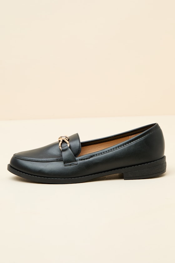 Ayan Black Horsebit Loafer Flats