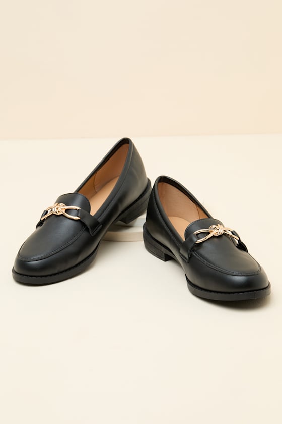 Ayan Black Horsebit Loafer Flats