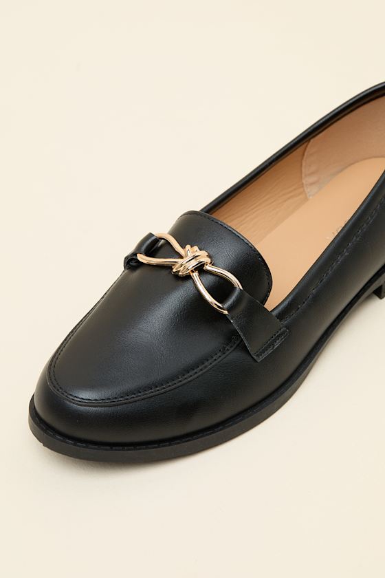 Ayan Black Horsebit Loafer Flats