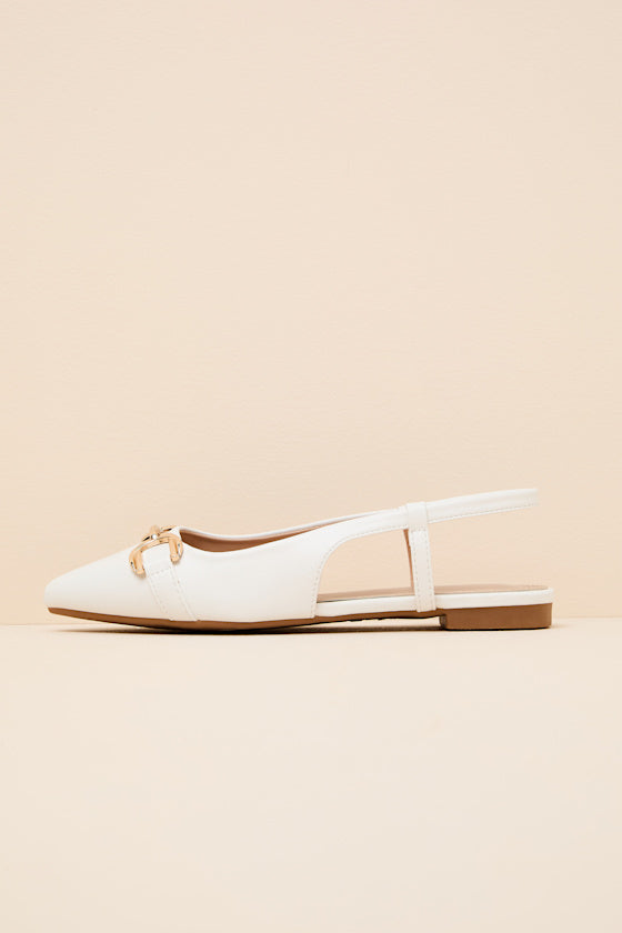 Lillian White Pointed-Toe Slingback Flats