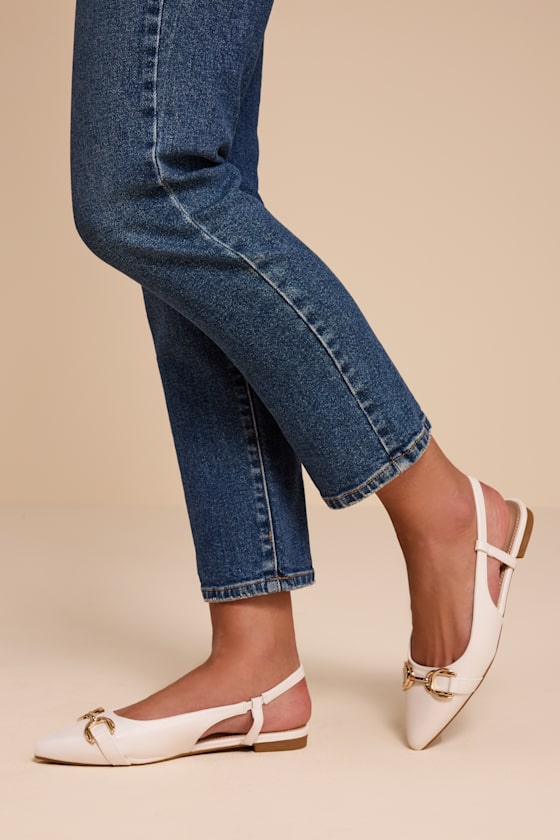 Lillian White Pointed-Toe Slingback Flats