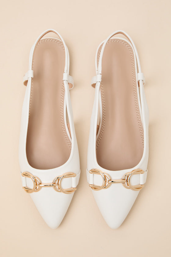 Lillian White Pointed-Toe Slingback Flats