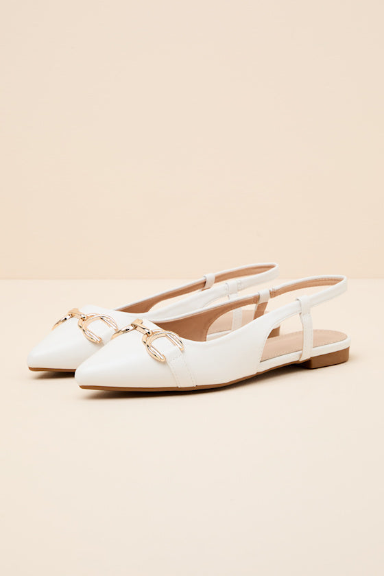 Lillian White Pointed-Toe Slingback Flats