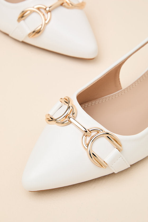 Lillian White Pointed-Toe Slingback Flats