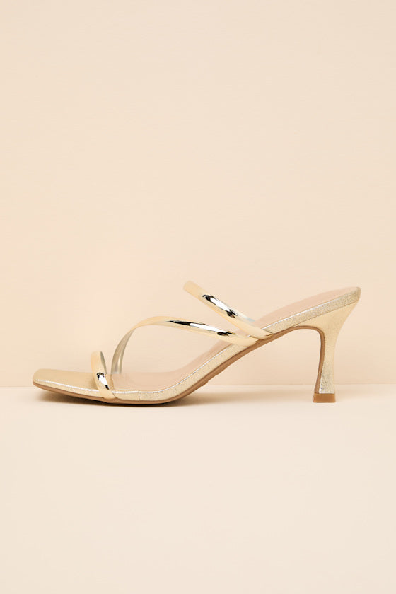 Vian Gold Metallic Strappy High Heel Slide Sandals