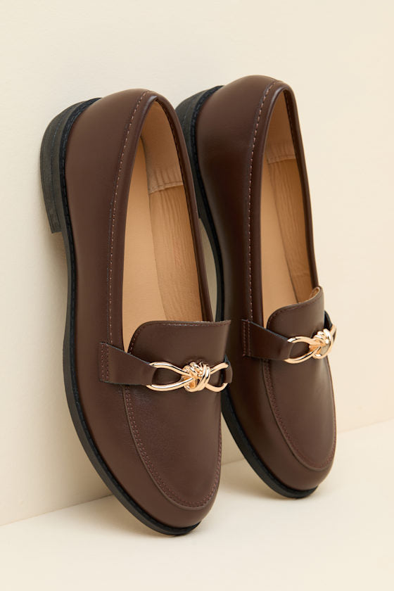 Ayan Brown Horsebit Loafer Flats