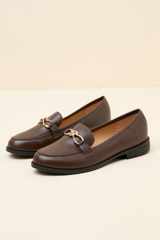 Ayan Brown Horsebit Loafer Flats