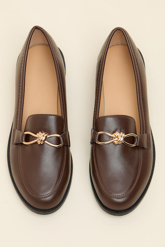 Ayan Brown Horsebit Loafer Flats