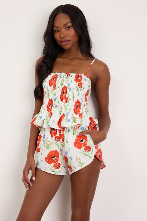 Delaina White Multi Floral Shorts