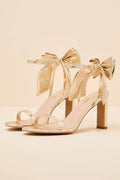 Allianna Gold Crinkle Bow High Heel Ankle Strap Sandals