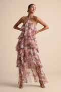 Melody Pink Floral Tiered Halter Maxi Dress