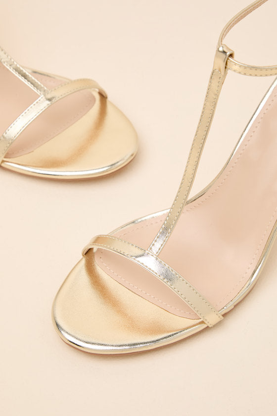 Izzybelle Gold T-Strap High Heel Sandals