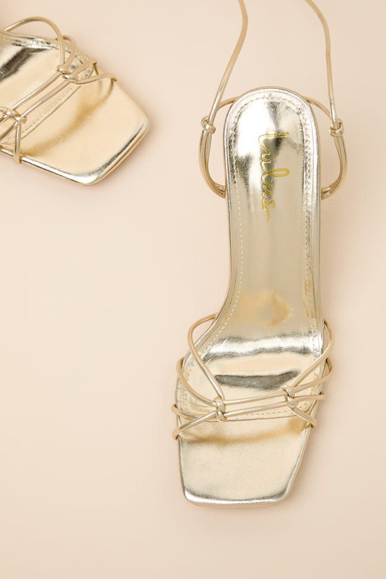 Anka Gold Strappy Lace-Up High Heel Sandals