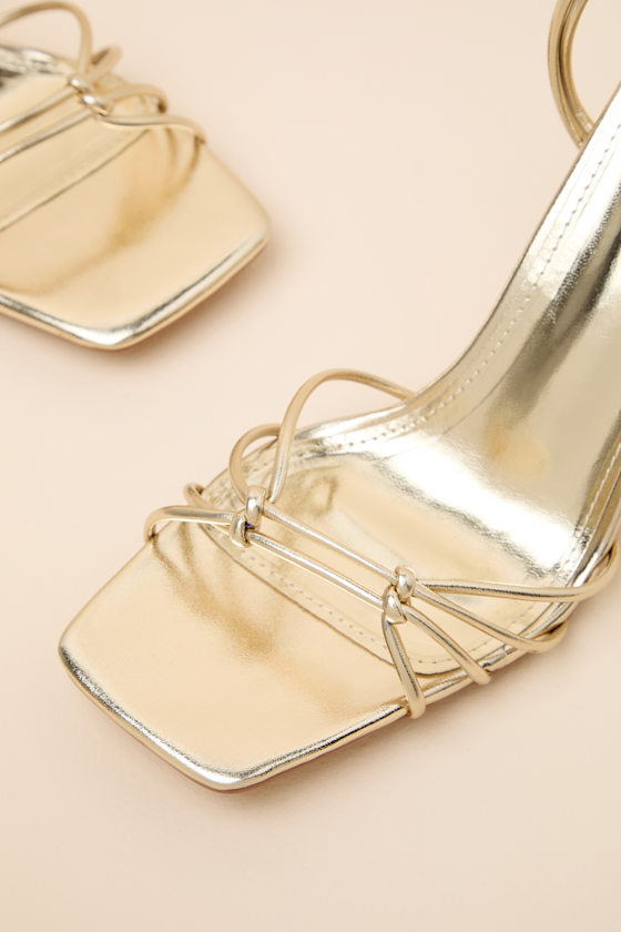 Anka Gold Strappy Lace-Up High Heel Sandals
