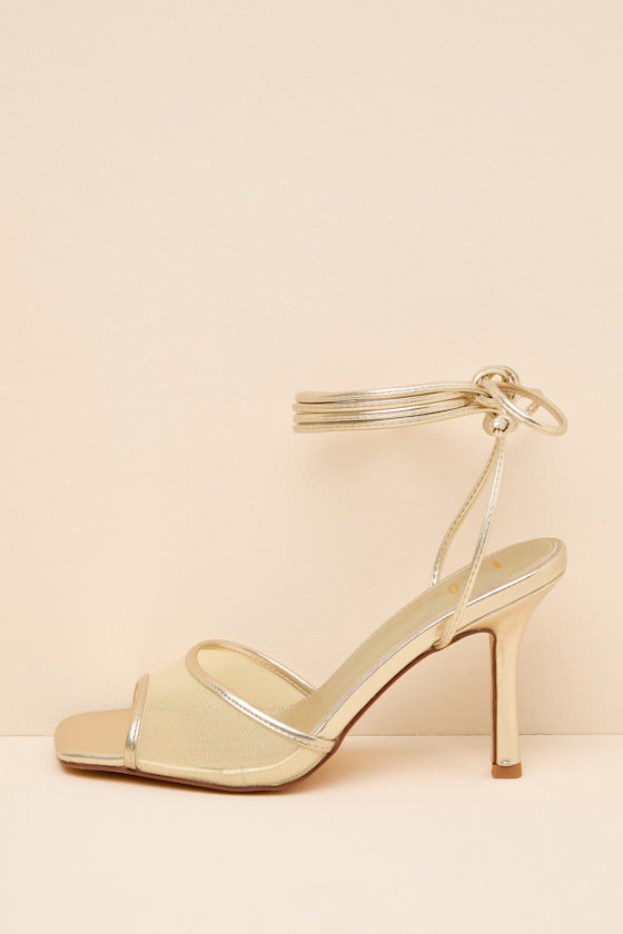 Harlan Gold Mesh Lace-Up High Heel Sandals