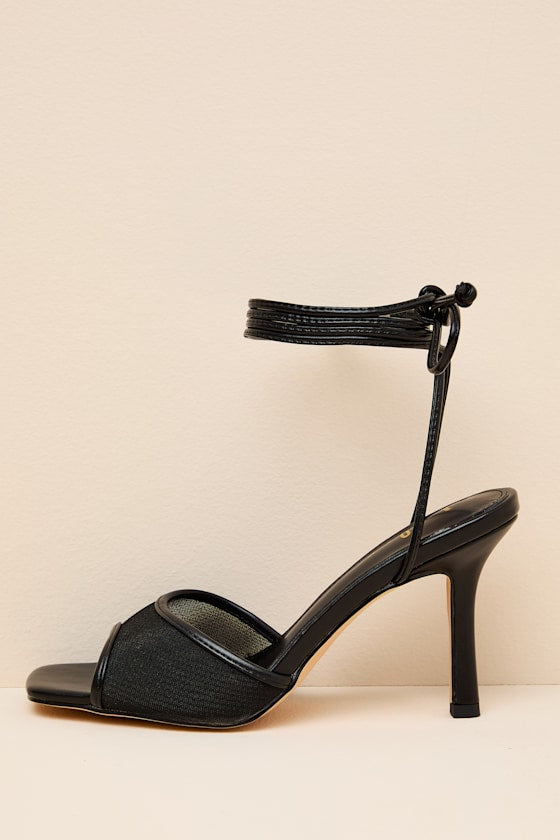 Harlan Black Mesh Lace-Up High Heel Sandals