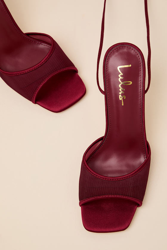 Harlan Burgundy Mesh Lace-Up High Heel Sandals