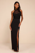 Baani Black Column Halter Maxi Dress