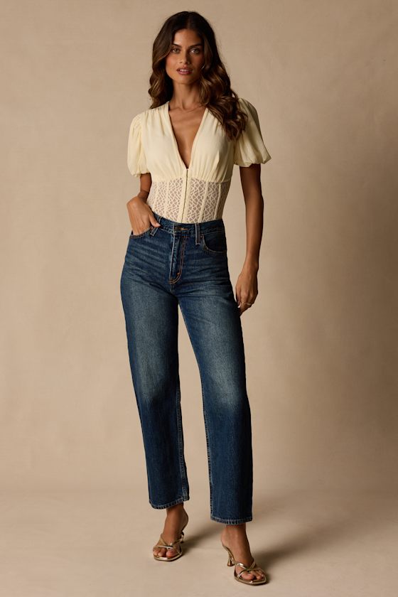 Properly Trendy Cream Mesh Puff Sleeve Bodysuit