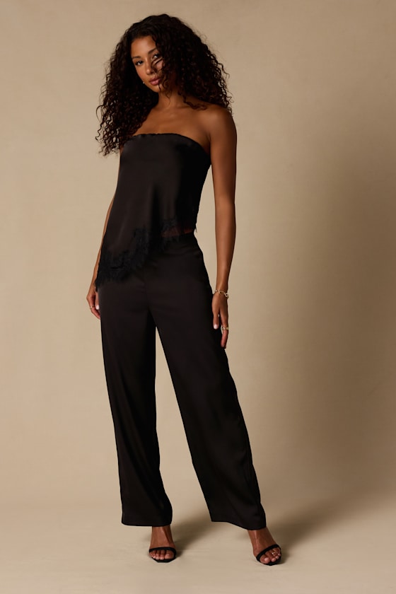 Amaya Black Satin High-Rise Pants