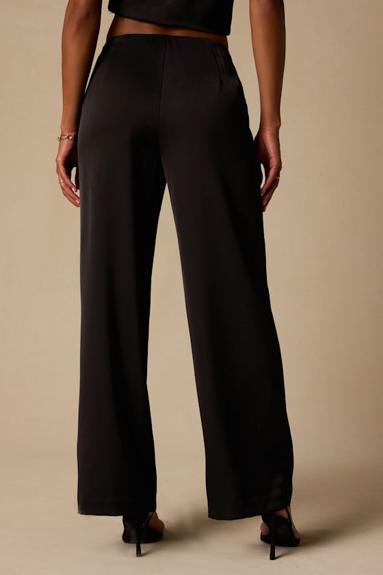 Amaya Black Satin High-Rise Pants