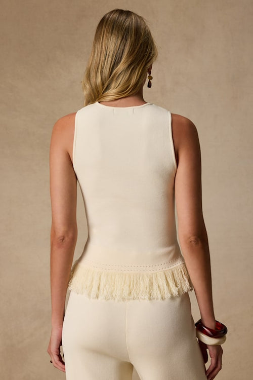 Helisa Cream Sweater Knit Fringe Tank Top