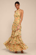Cynthia Yellow Multi Floral Tiered Maxi Dress