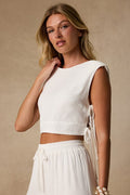 Irida Ivory Tie-Side Sleeveless Crop Top