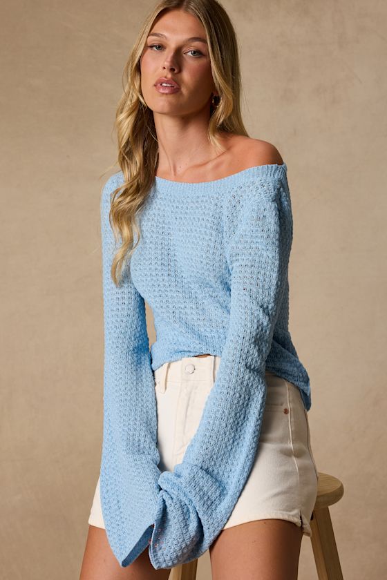 Akoya Light Blue Tie-Back Sweater Knit Top
