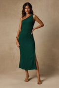 Aristea Emerald Textured One-Shoulder Midi Dress
