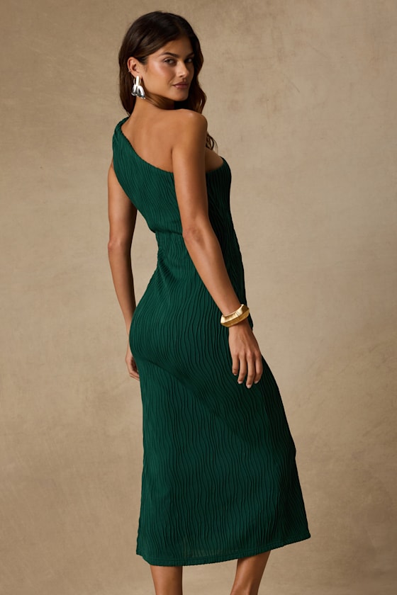 Aristea Emerald Textured One-Shoulder Midi Dress