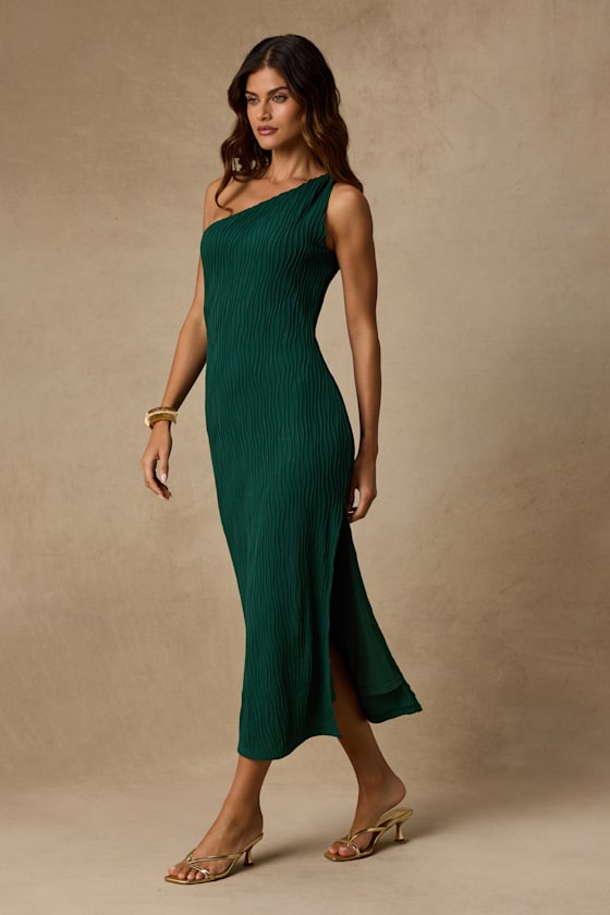 Aristea Emerald Textured One-Shoulder Midi Dress