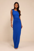 Significant Allure Blue Slinky Knit Ruched Maxi Dress