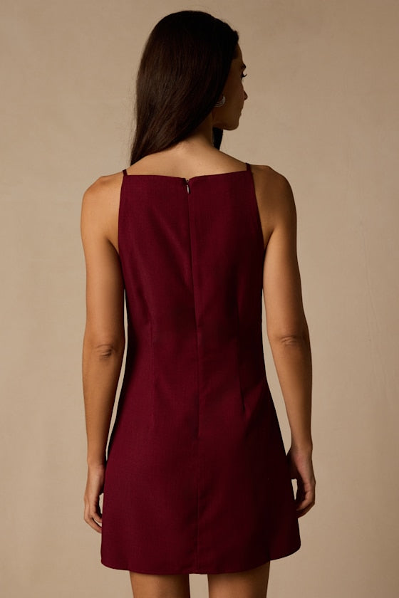 Chic Ease Wine Red Sleeveless Mini Dress