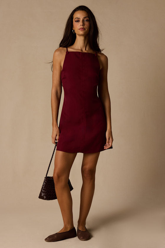 Chic Ease Wine Red Sleeveless Mini Dress