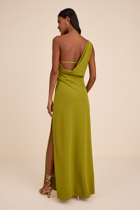 Maevyn Chartreuse Cowl Back Column Maxi Dress