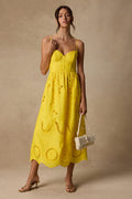 Jenora Yellow Embroidered Bustier Midi Dress