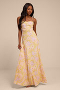 Chelly Yellow Multi Floral Lace-Up Maxi Dress