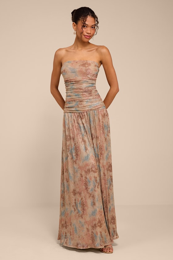Aubriana Light Brown Multi Abstract Lurex Maxi Dress