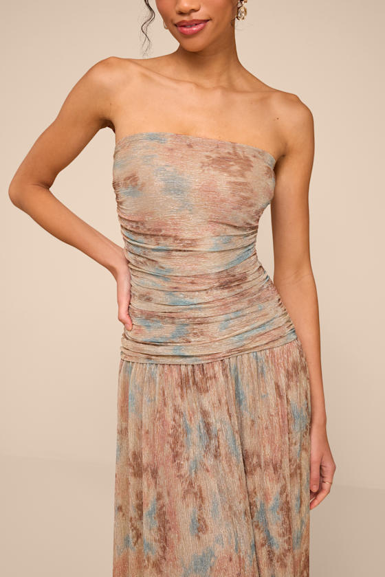 Aubriana Light Brown Multi Abstract Lurex Maxi Dress