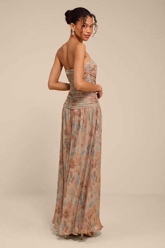 Aubriana Light Brown Multi Abstract Lurex Maxi Dress