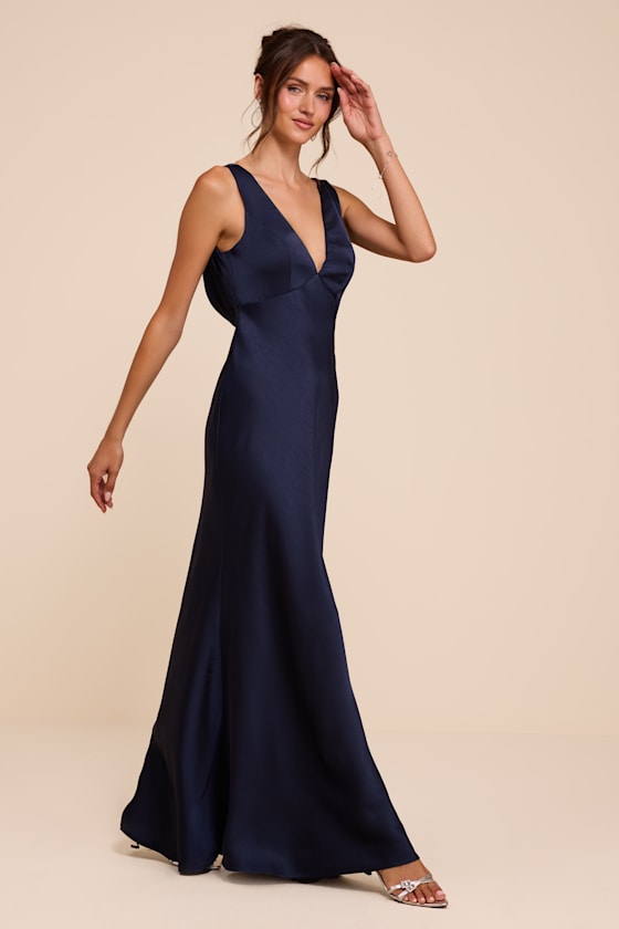 Hatley Navy Satin Cowl Back Maxi Dress