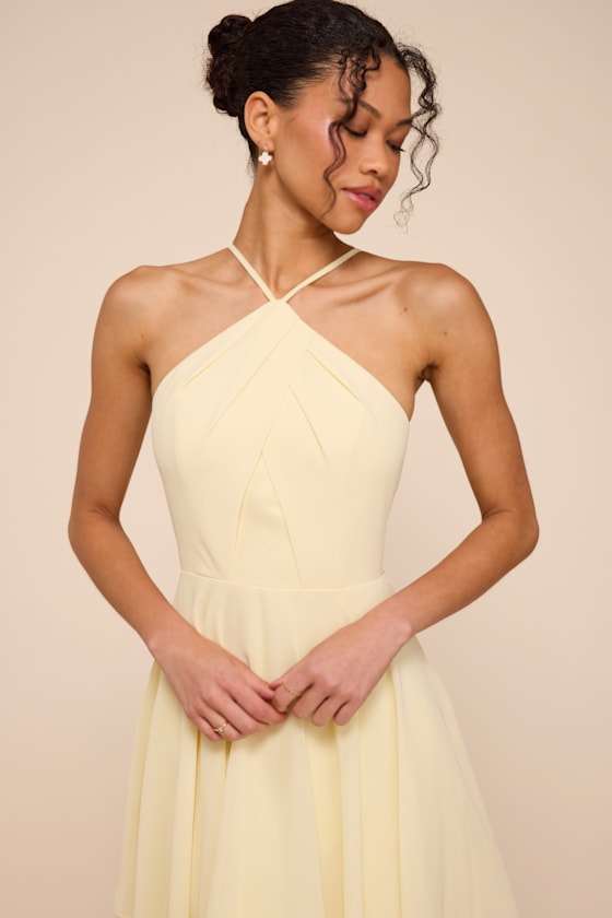 Aletta Pale Yellow Tiered Halter Maxi Dress