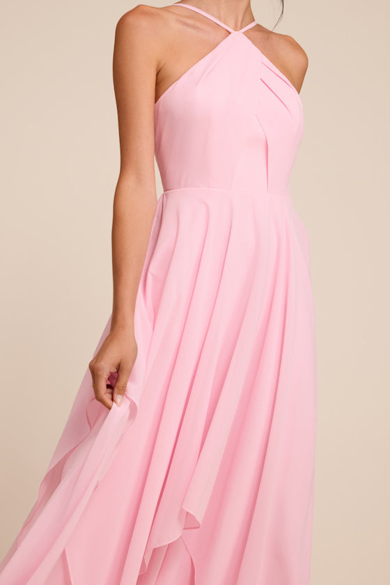 Aletta Light Pink Tiered Halter Maxi Dress