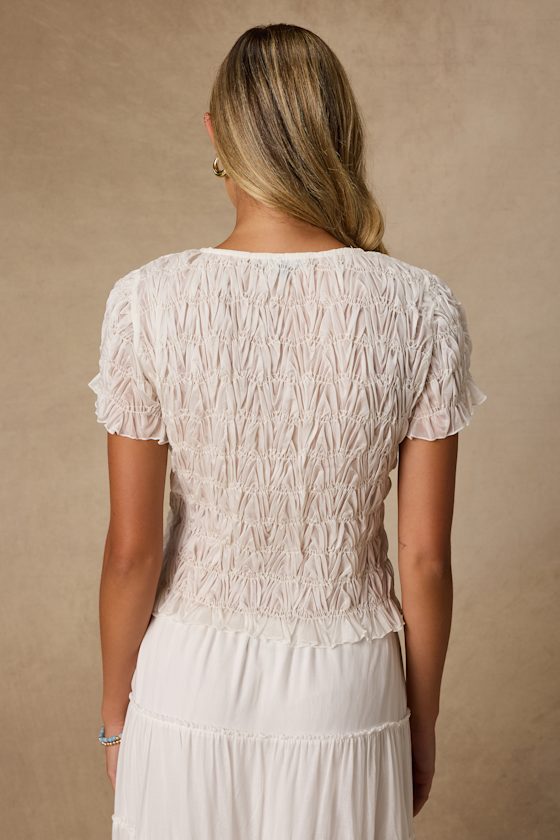 Chana Ivory Smocked Short Sleeve Top