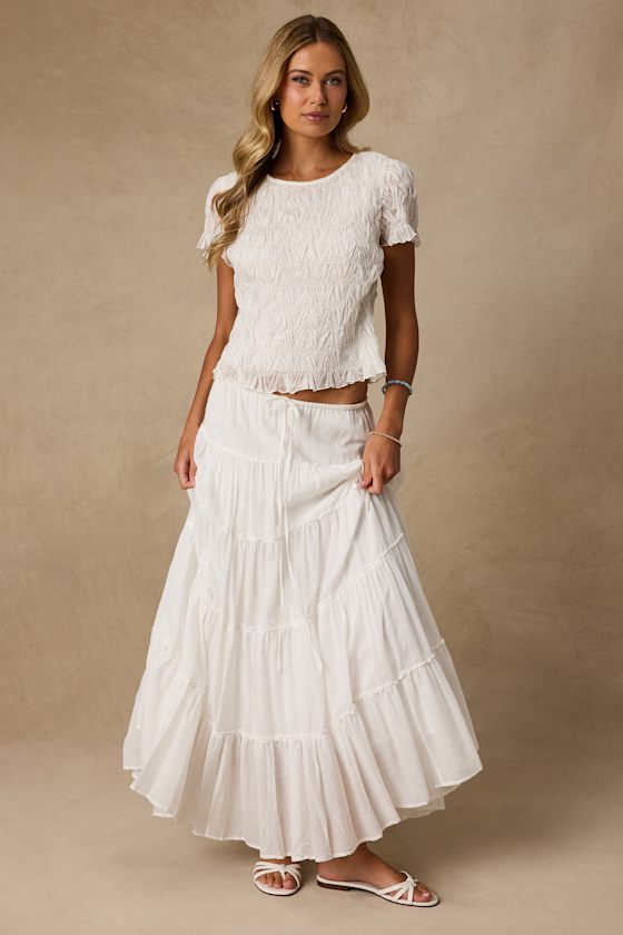 Chana Ivory Smocked Short Sleeve Top