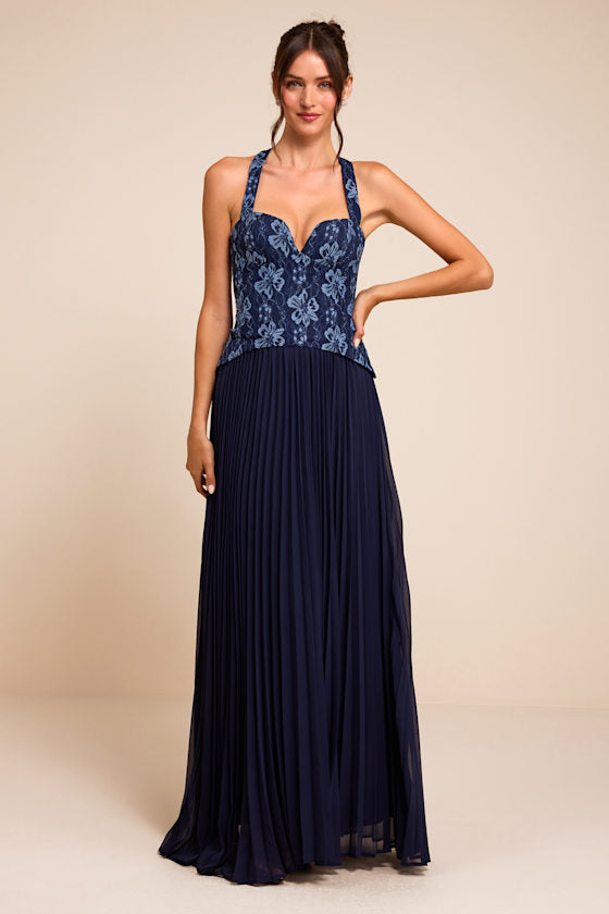 Dame Navy Lace Bustier Maxi Dress