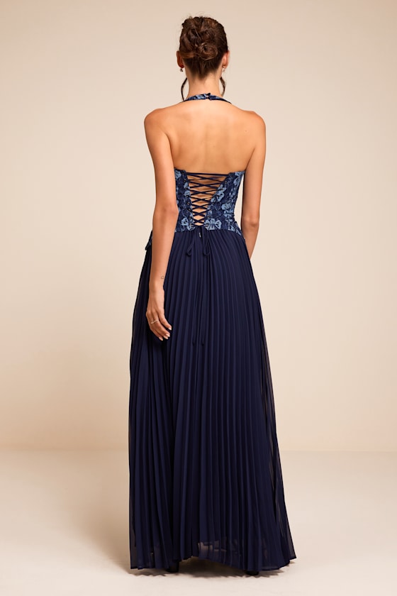 Dame Navy Lace Bustier Maxi Dress