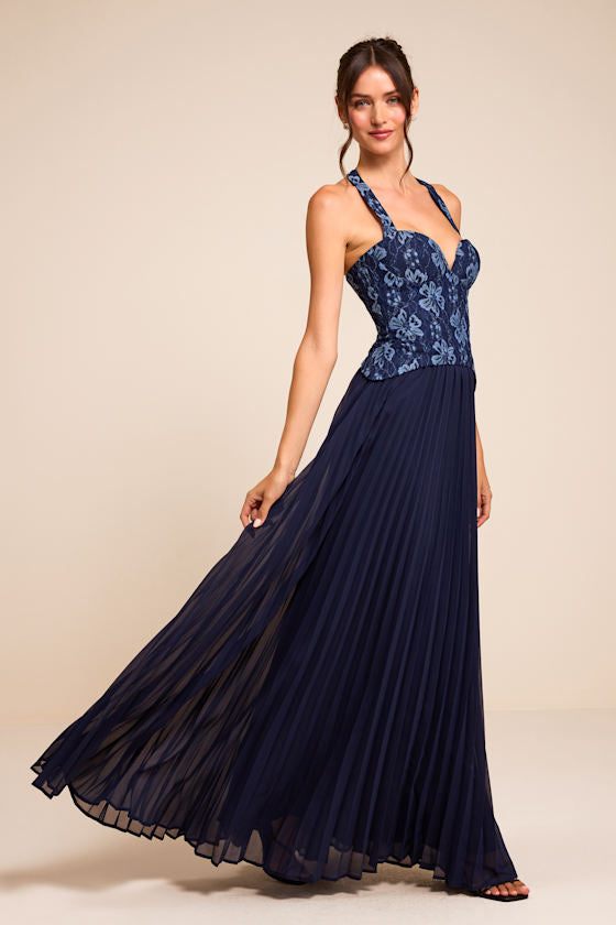 Dame Navy Lace Bustier Maxi Dress