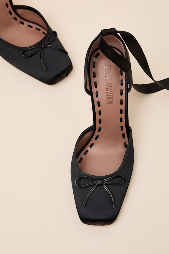 Larina Black Satin Lace-Up Pumps